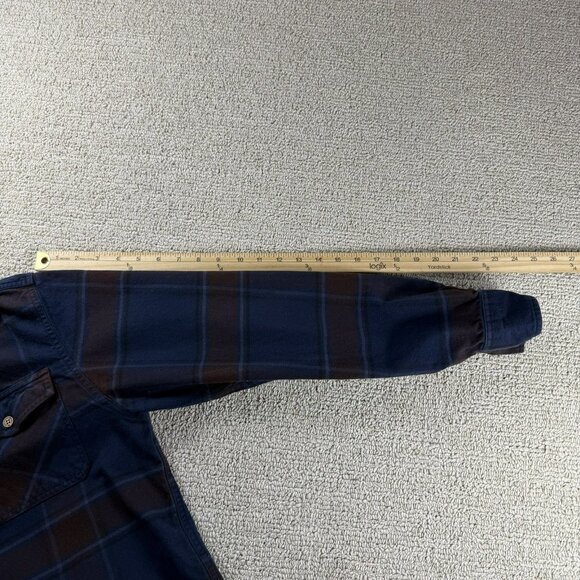 Jetty Marine Supply Co. Plaid Flannel Button Up Shirt Blue Brown Men’s Size L - Picture 6 of 8